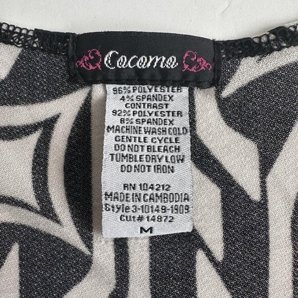 Cocomo Babydoll Blouse Womens M Black Geometric Pattern 3/4 Sleeve Stretch - Picture 5 of 9